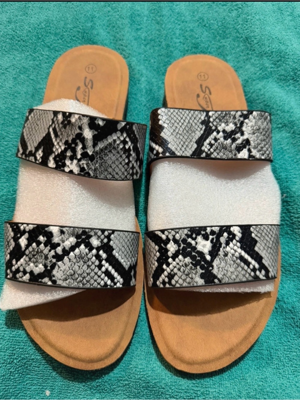 Women's Snake-Print Double Strap Slide Sandals in Black and White